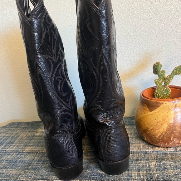 🖤Dan Post Black Western Boots — Women’s 8.5M, Lizard Embossed, Pointed Toe - Picture 3 of 7